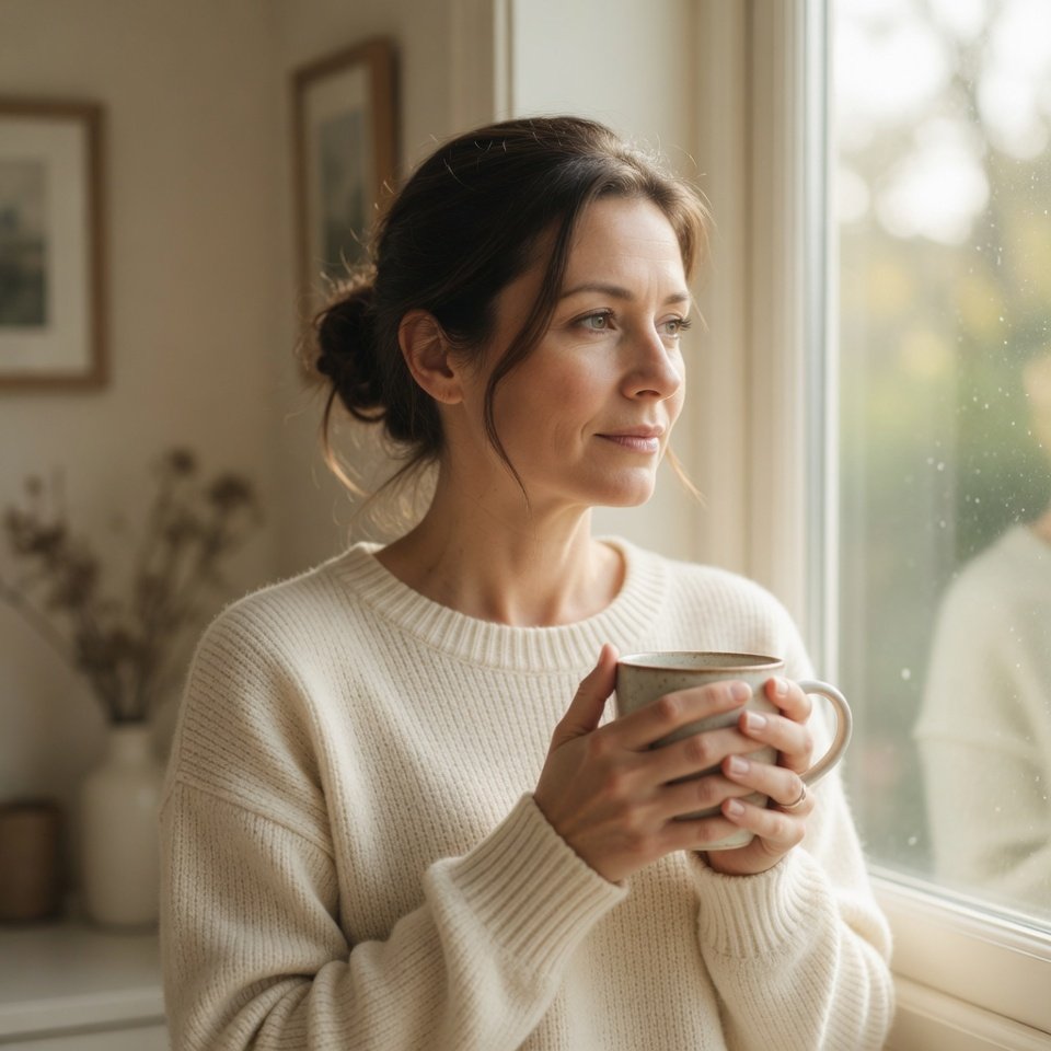 A woman at a window holding a mug, a quiet moment for recurrent miscarriage care in Las Vegas.