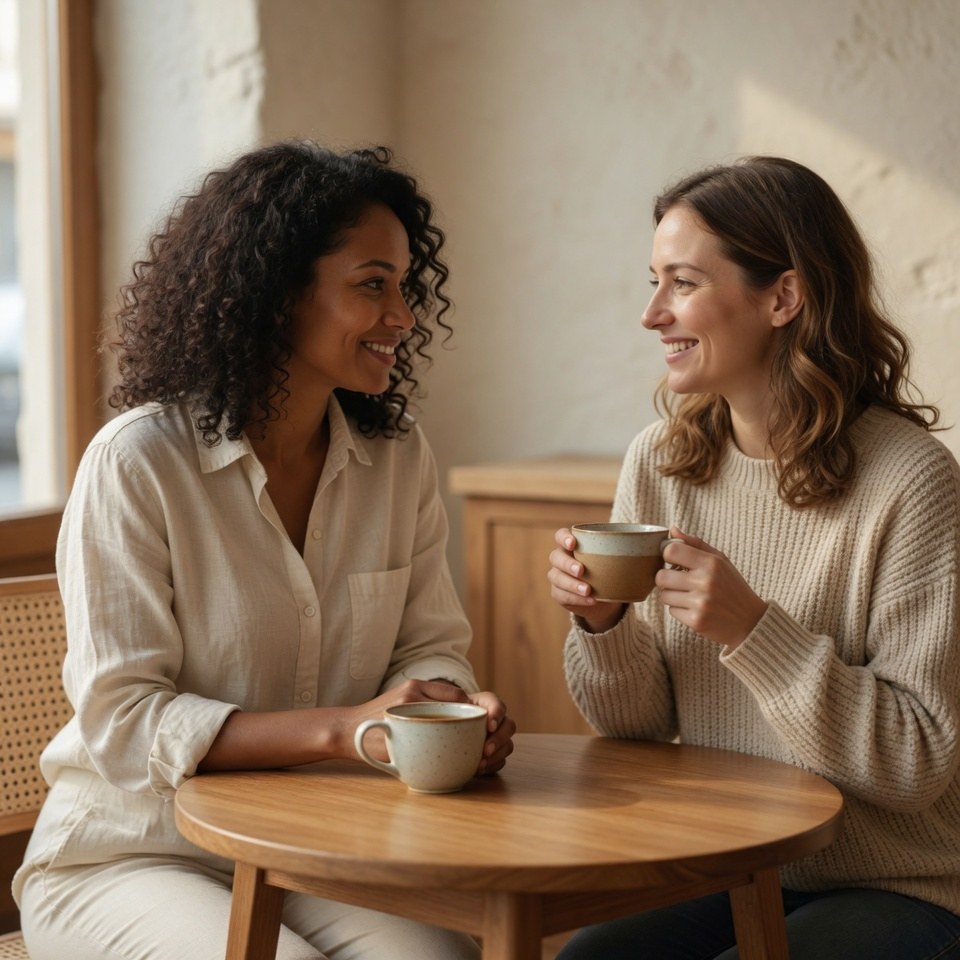 Two women talking over tea, a warm conversation about women's health care in Las Vegas.